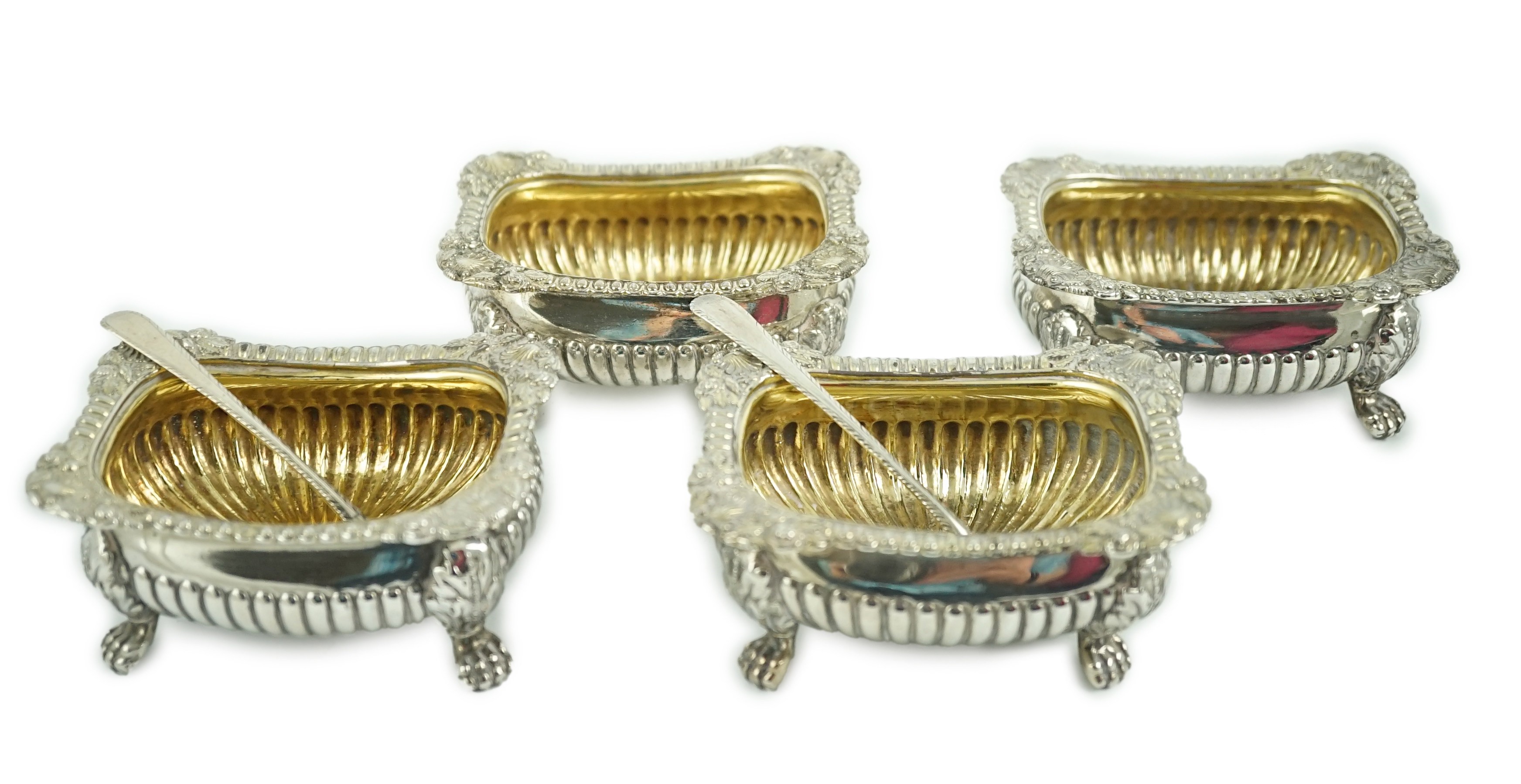 A set of four late George III demi-fluted silver salts by William Eaton?